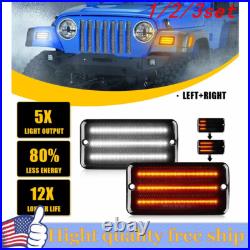 2/4x Amber Smoked Front LED Signals Turn Lamp White Fit 97-06 Jeep Wrangler TJ 2/4x Amber Smoked Front LED Signals Turn Lamp White Fit 97-06 Jeep Wrangler TJ