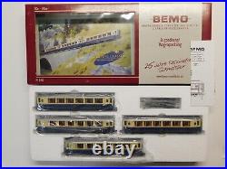 HOm Gauge BEMO #7272 140 Set of (4) RHB Glacier Express Pullman Passenger Cars