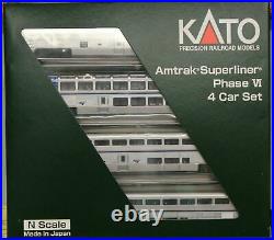 KATO 1063516 N Scale Amtrak Superliner Passenger 4 Car Set Ph VI Set B 106-3516