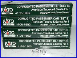 KATO N Scale AT & SANTA FE-1 Corrugated Passenger 4 Car Set B #106-1603, NIB