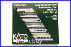 KATO N scale #106-3510 Amtrak Superliner Passenger Car Phase? , 4 Car Set A RARE