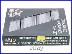 Kato 106-1503 N CB&Q Corrugated 4-Car Passenger Set LN/Box