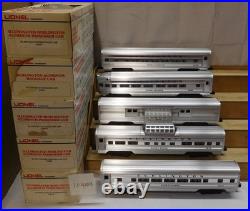 LIONEL #9576 to 9580 BURLINGTON 15'' ALUMINUM CHROME PASSENGER TRAIN 5 CAR SET