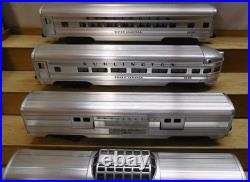LIONEL #9576 to 9580 BURLINGTON 15'' ALUMINUM CHROME PASSENGER TRAIN 5 CAR SET