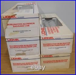 LIONEL #9576 to 9580 BURLINGTON 15'' ALUMINUM CHROME PASSENGER TRAIN 5 CAR SET