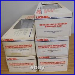 LIONEL #9576 to 9580 BURLINGTON 15'' ALUMINUM CHROME PASSENGER TRAIN 5 CAR SET