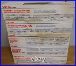 LIONEL #9576 to 9580 BURLINGTON 15'' ALUMINUM CHROME PASSENGER TRAIN 5 CAR SET