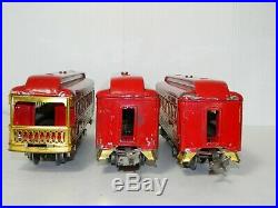 LIONEL ORIGINAL PREWAR No. 710 710 & 712 SET of RED O GAUGE PASSENGER CARS