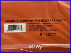 Lionel 15317 Southern O Gauge Aluminum 4-Pack Passenger Car Set