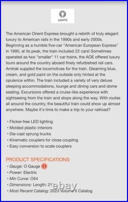 Lionel American Orient Express Passenger Car 6 Car Set (4 Pack, SS Diner, Dome)