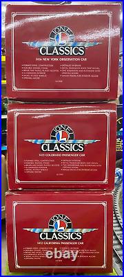Lionel Classics 13404 13405 13406 Standard Gauge State 3 Car Passenger Set NEW