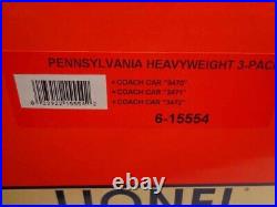 Lionel Pennsylvania Heavyweight 3-Pack 18 Passenger Car Set 6-15554 O Scale PRR