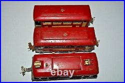 Lionel Prewar Red Train Set 248 Engine & 629, 630 Passenger Cars O Gauge