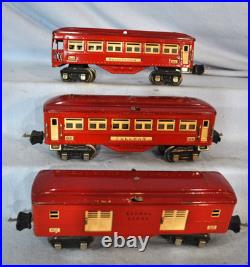 Lionel Prewar Tinplate 600 601 602 Red Pullman Passenger Car Set of 3 w 3 boxes