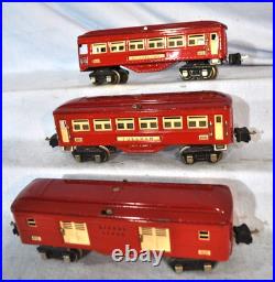 Lionel Prewar Tinplate 600 601 602 Red Pullman Passenger Car Set of 3 w 3 boxes