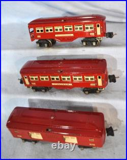 Lionel Prewar Tinplate 600 601 602 Red Pullman Passenger Car Set of 3 w 3 boxes