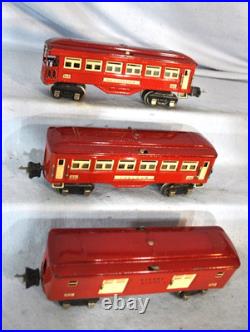 Lionel Prewar Tinplate 600 601 602 Red Pullman Passenger Car Set of 3 w 3 boxes