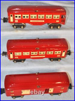 Lionel Prewar Tinplate 600 601 602 Red Pullman Passenger Car Set of 3 w 3 boxes