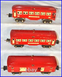 Lionel Prewar Tinplate 600 601 602 Red Pullman Passenger Car Set of 3 w 3 boxes
