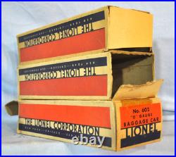Lionel Prewar Tinplate 600 601 602 Red Pullman Passenger Car Set of 3 w 3 boxes