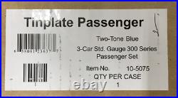 MTH 10-5075 Tinplate 300 Series Std Gauge 3-Car Passenger Set 2-Tone Blue NIB