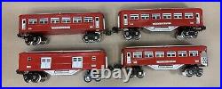 + MTH O Gauge Tinplate Red & Silver 600 Series 4 Car Passenger Set 10-1065