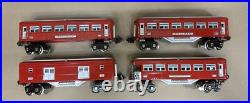 + MTH O Gauge Tinplate Red & Silver 600 Series 4 Car Passenger Set 10-1065