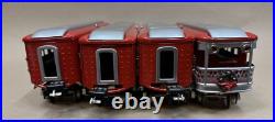 + MTH O Gauge Tinplate Red & Silver 600 Series 4 Car Passenger Set 10-1065