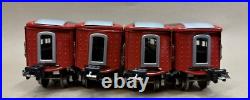 + MTH O Gauge Tinplate Red & Silver 600 Series 4 Car Passenger Set 10-1065