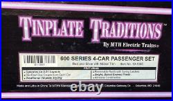 + MTH O Gauge Tinplate Red & Silver 600 Series 4 Car Passenger Set 10-1065