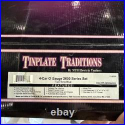 + MTH O Gauge Tinplate Two Tone Blue 2600 Series 4-Car Passenger Set