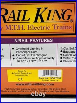 MTH RailKing 30-67650 Santa Fe 4 Car 60' Passenger Set O Gauge 3 Rail New