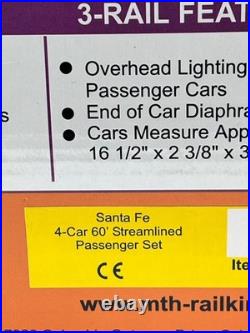 MTH RailKing 30-67650 Santa Fe 4 Car 60' Passenger Set O Gauge 3 Rail New