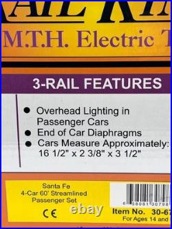 MTH RailKing 30-67650 Santa Fe 4 Car 60' Passenger Set O Gauge 3 Rail New