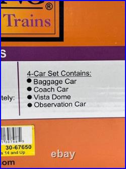 MTH RailKing 30-67650 Santa Fe 4 Car 60' Passenger Set O Gauge 3 Rail New