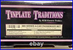 MTH TINPLATE O-GAUGE 10-1064 BLUE COMET WithNICKEL TRIM 4-CAR PASSENGER SET LNIB
