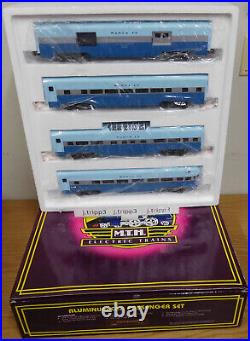 Mth 20-6018 Santa Fe Blue Goose 60' Aluminum Passenger Train 4 Car Set O Scale