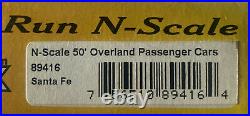 N Scale ATSF SANTA FE OVERLAND Old Time Passenger Car 4-Pak Set ROUNDHOUSE 89416