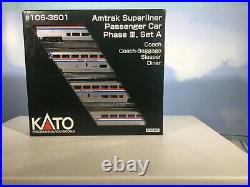 N Scale Kato #106-3501 AMTK Amtrak 4-Car Superliner Passenger Phase III, Set A