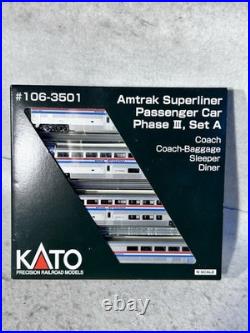 Nice KATO AMTRAK RR Superliner Phase III 4-Car Passenger Set -A N Gauge