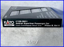 Nice KATO AMTRAK RR Superliner Phase III 4-Car Passenger Set -A N Gauge