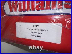 O Gauge 3-Rail Williams M1026 PENNSYLVANIA Madison Style Passenger 4-Car Set NEW