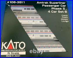 Very Rare Kato 106-3511 Amtrak Superliner Passenger Car Phase 2 4 Car Set B NIB