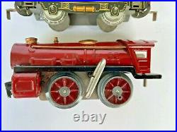 Vintage 1920-30s IVES Wind up Train Red Engine & 3 Passenger Cars set, USA, Works